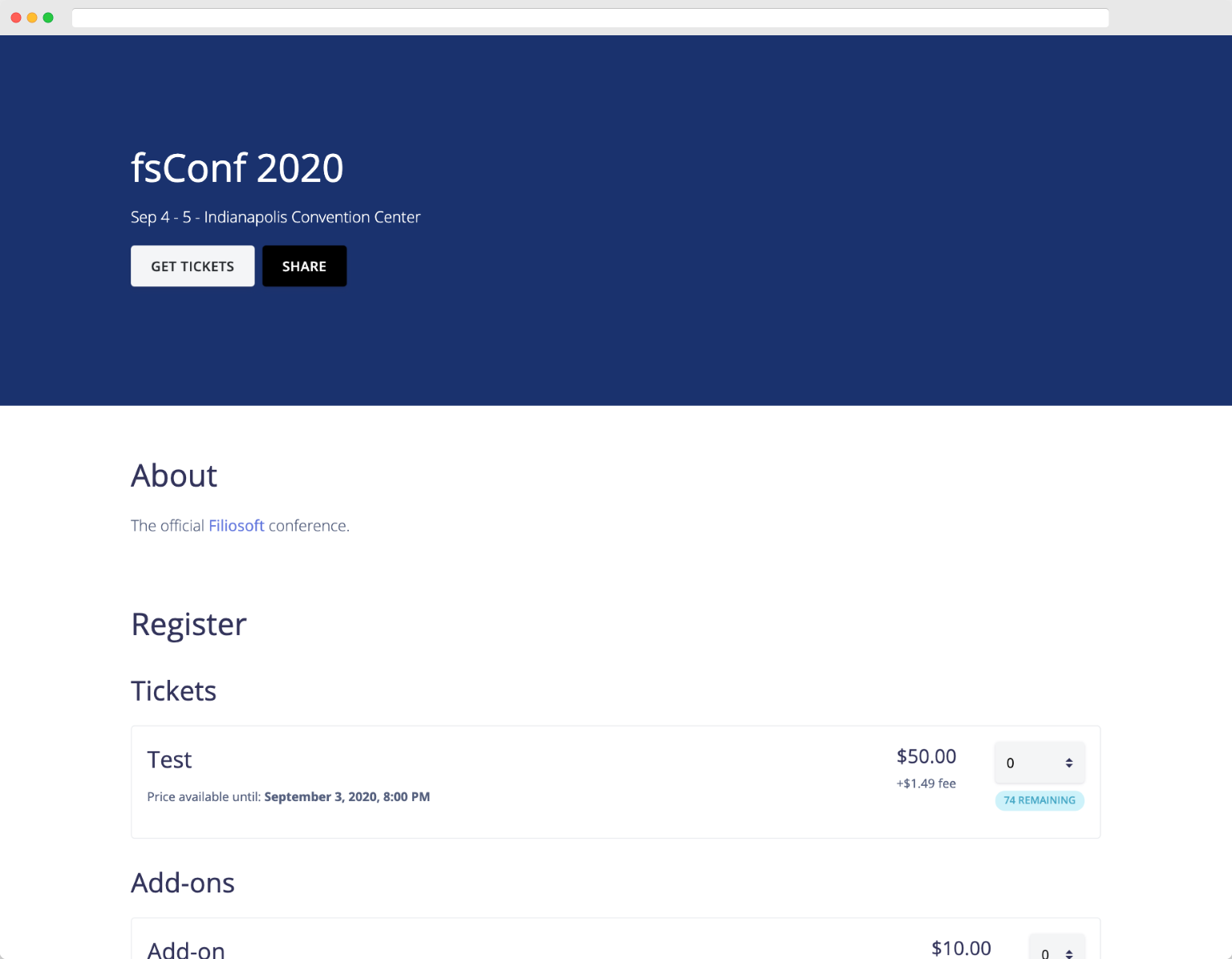 Registration page screenshot